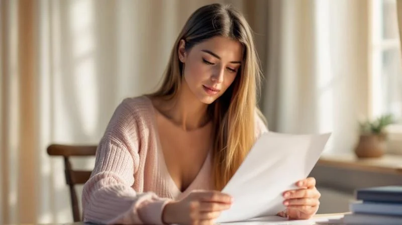 Frau mit IHK-Zertifikat in der Hand vor einem hellen Fenster in Rostock